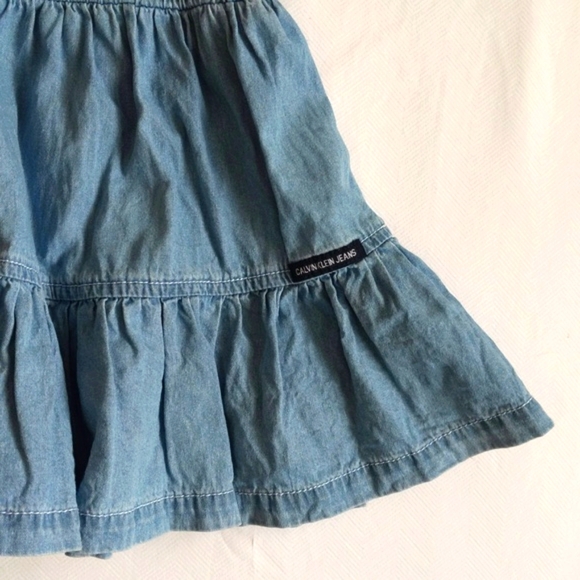 calvin klein jeans eyelet lace ruffle denim chambray tiered dress 4T toddler - Picture 5 of 11